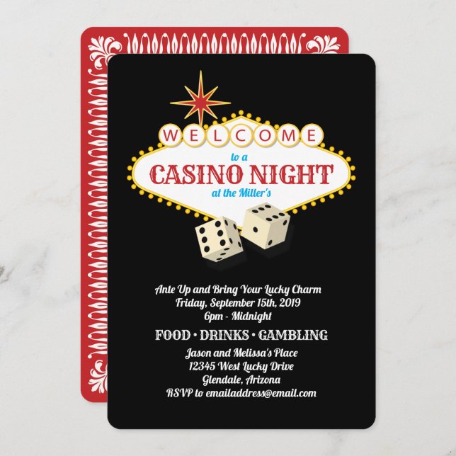 Las Vegas Marquee Casino Night Black Invitation (Front/Back)