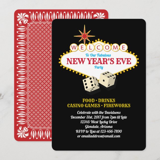 Las Vegas Marquee New Years Eve Party Black Invitation (Front/Back)