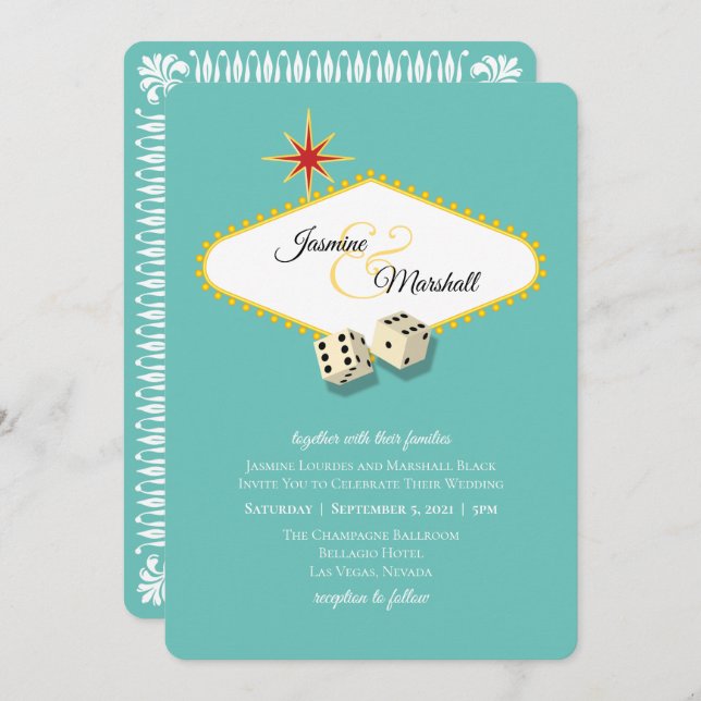 Las Vegas Marquee Wedding in Aqua 2 Invitation (Front/Back)