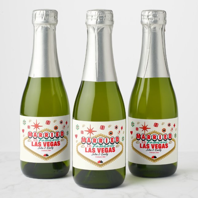Las Vegas Married Couple Matching Vacation Nevada  Sparkling Wine Label (Bottles)