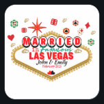 Las Vegas Married Couple Matching Vacation Nevada  Square Sticker<br><div class="desc">This design is special for couples who have married in Las Vegas. A full colour design that if you wear it you will receive thousands of compliments. Wear it with your husband-wife and create unforgettable moments in Las Vegas Nevada</div>