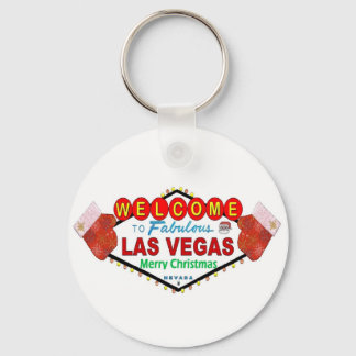 Las Vegas Merry Christmas Santa and Mittens Keycha Key Ring