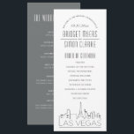 Las Vegas | Modern Deco Wedding Program<br><div class="desc">A deco skyline-themed wedding program for a wedding taking place in the beautiful and exciting city of Las Vegas, Nevada. This wedding program card features a stylised illustration of the city's unique skyline with its name underneath. This is resting underneath your wedding day information in a matching open-lined style. On...</div>