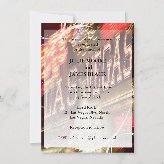 Las Vegas Neon Lights Glamourous Wedding Invites (Front)