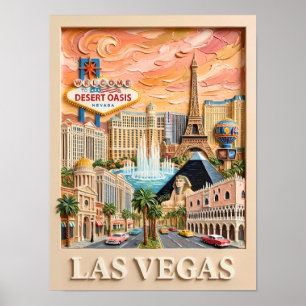 Las Vegas Nevada Impasto Vintage Travel Landmarks Poster
