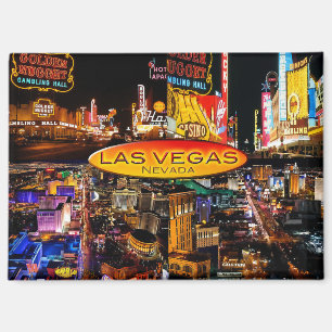 Las Vegas Nevada Multi Photo Night Collage, Magnet