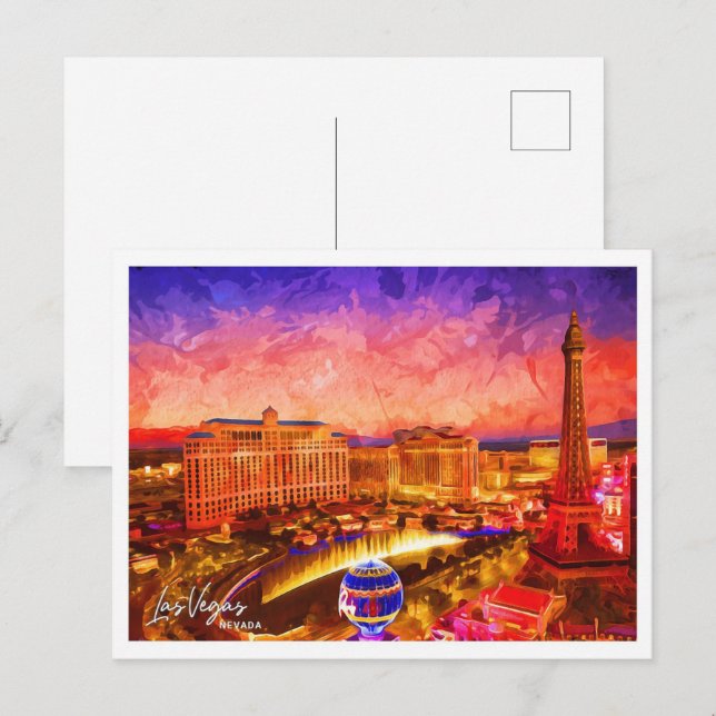 Las Vegas Nevada Oil Paint City Landscape Postcard (Front/Back)