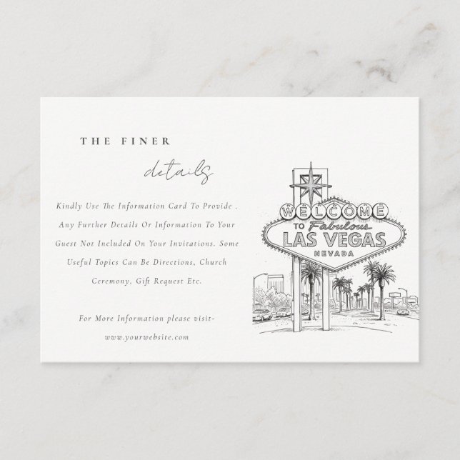 Las Vegas Nevada Sketch Landscape Wedding Detail Enclosure Card (Front)