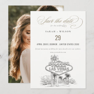 Las Vegas Nevada Sketch Landscape Wedding Photo Save The Date