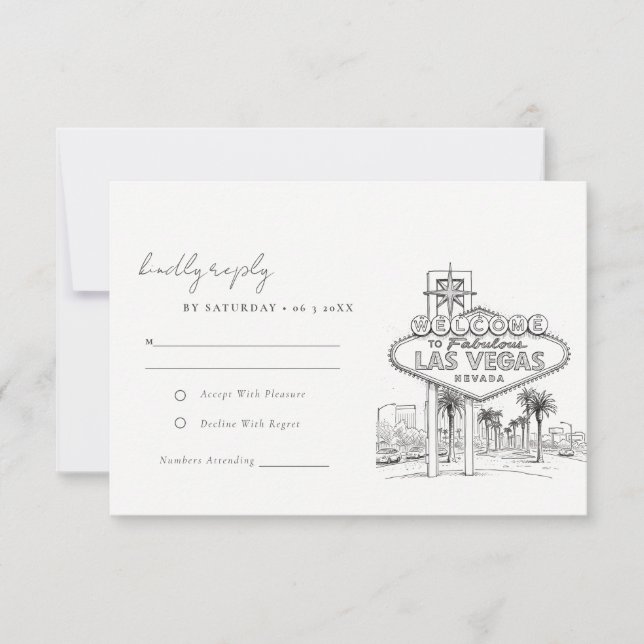 Las Vegas Nevada Sketch Landscape Wedding RSVP Card (Front)