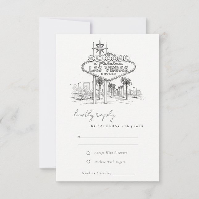 Las Vegas Nevada Sketch Landscape Wedding RSVP Card (Front)