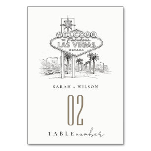 Las Vegas Nevada Sketch Landscape Wedding Table Number