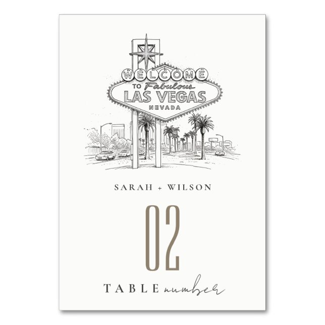Las Vegas Nevada Sketch Landscape Wedding Table Number (Front)