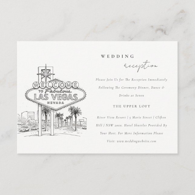 Las Vegas Nevada Sketch Scape Wedding Reception Enclosure Card (Front)