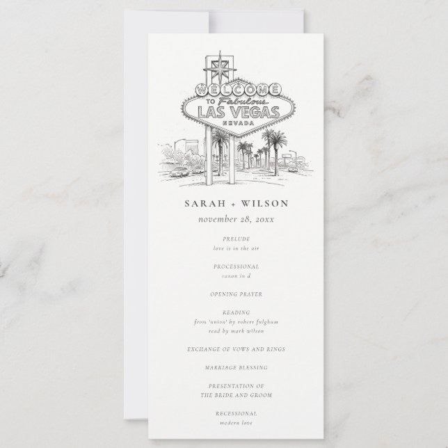 Las Vegas Nevada Sketch Wedding Program (Front)
