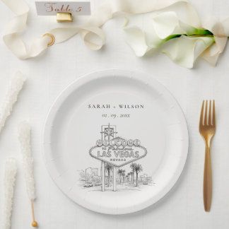 Las Vegas Nevada Sketchy Landscape Wedding Paper Plate