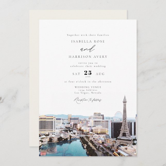 LAS VEGAS Nevada Strip Skyline Wedding Invitation (Front/Back)