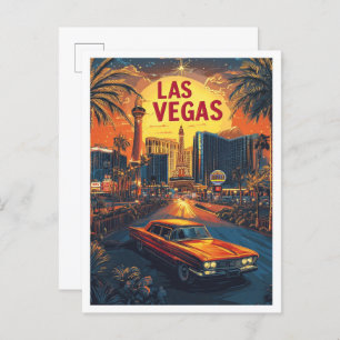 Las Vegas Nevada USA Vintage Illustration Travel Postcard