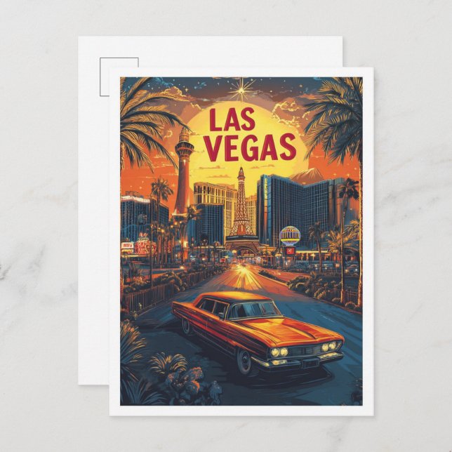 Las Vegas Nevada USA Vintage Illustration Travel Postcard (Front/Back)