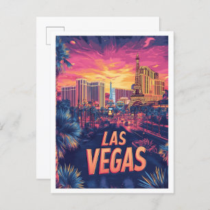 Las Vegas Nevada USA Vintage Illustration Travel Postcard