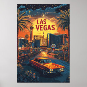 Las Vegas Nevada USA Vintage Illustration Travel Poster