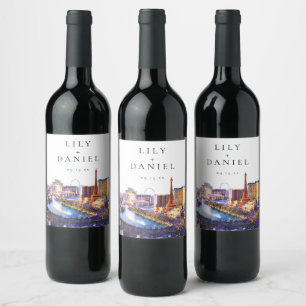Las Vegas Nevada Watercolor Destination Wedding Wine Label