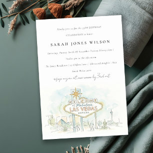 Las Vegas Nevada Watercolor Landscape Birthday Invitation