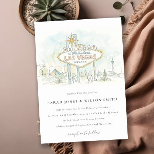 Las Vegas Nevada Watercolor Landscape Wedding Invitation