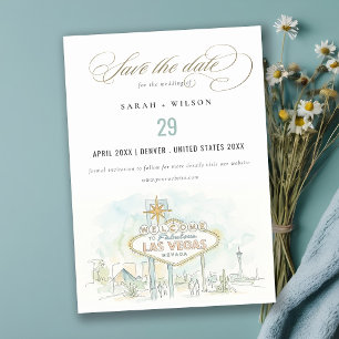 Las Vegas Nevada Watercolor Landscape Wedding Save The Date