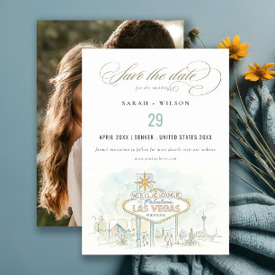 Las Vegas Nevada Watercolor Scape Wedding Photo Save The Date