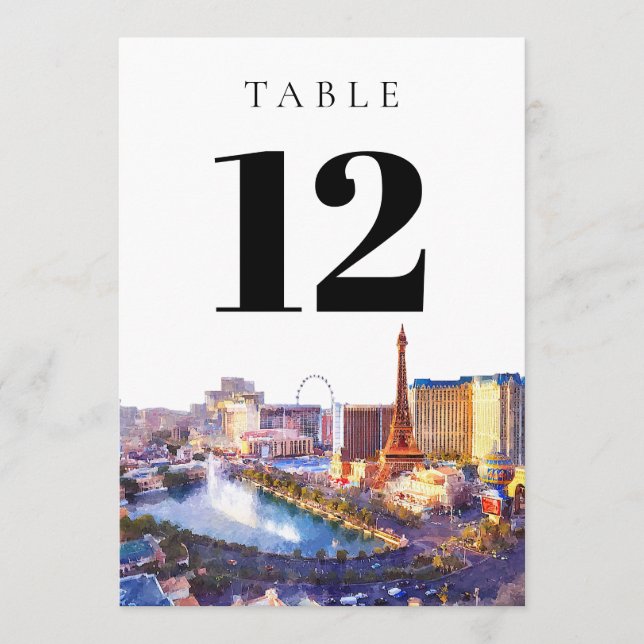 Las Vegas Nevada Watercolor Table Number (Front)