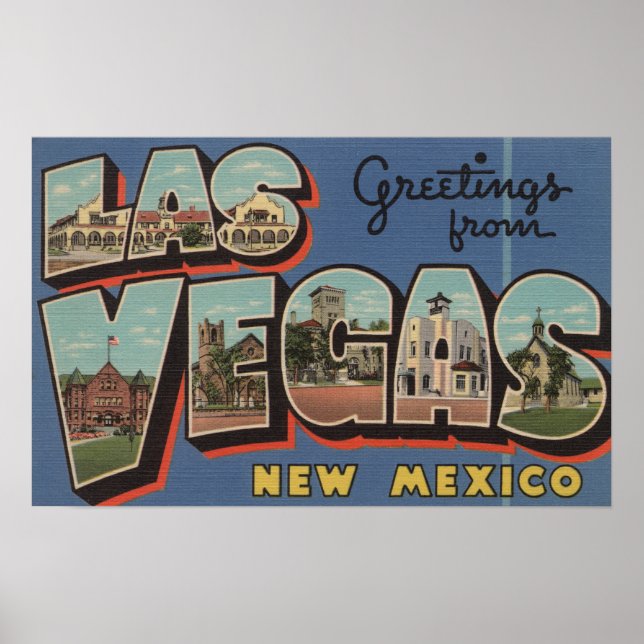 Las Vegas, New Mexico - Large Letter Scenes Poster (Front)