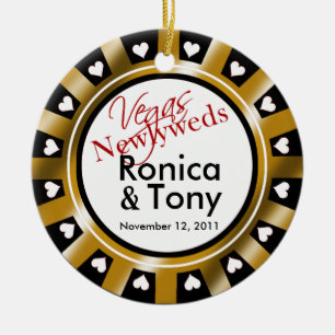 Las Vegas Newlyweds Casino Chip Photo Ceramic Ornament