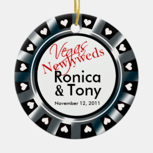 Las Vegas Newlyweds Casino Chip Photo Ceramic Ornament