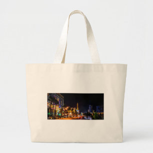 Las Vegas Night Lights Strip Eiffel Tower Casino Large Tote Bag