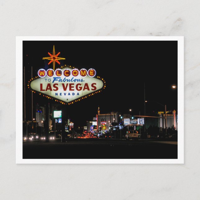Las Vegas night street scene with sign Postcard (Front)