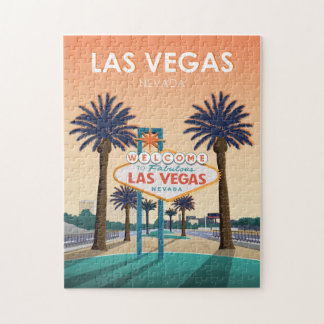Las Vegas NV Welcome Sign Sunset Vintage Travel Jigsaw Puzzle
