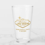 Las Vegas Personalised Wedding Bridal Party Favour Glass<br><div class="desc">Personalised Beer Pint Glass for a Las Vegas Wedding Favour or Bridal Party Groomsmen gift with a custom "wedding in fabulous Las Vegas sign" in faux gold with and name and date personalisation. They are affordable and fun keepsakes as well! The background colour and fonts can be changed to match...</div>