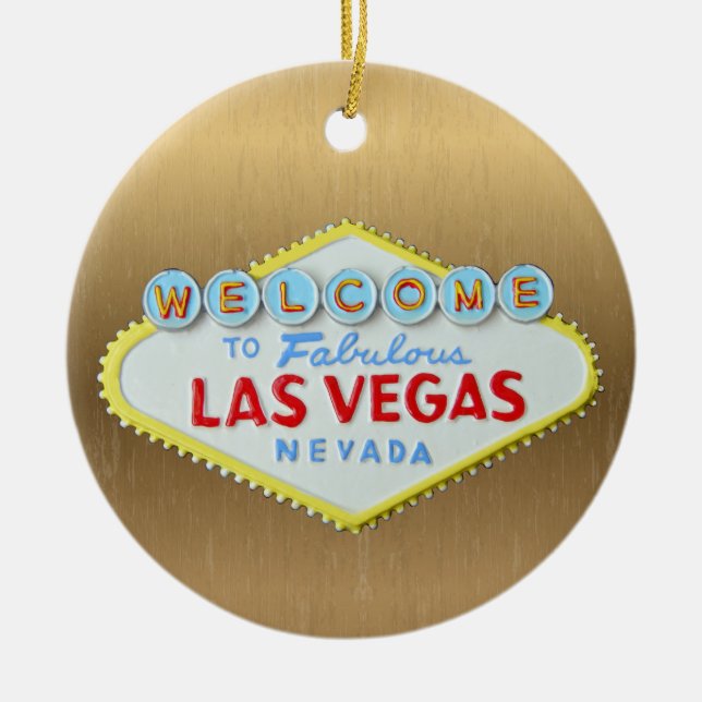 Las Vegas Personalized Holiday gold Ceramic Ornament (Front)