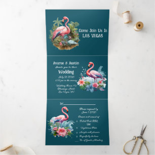 Las Vegas Pink Flamingos Tri-Fold Invitation