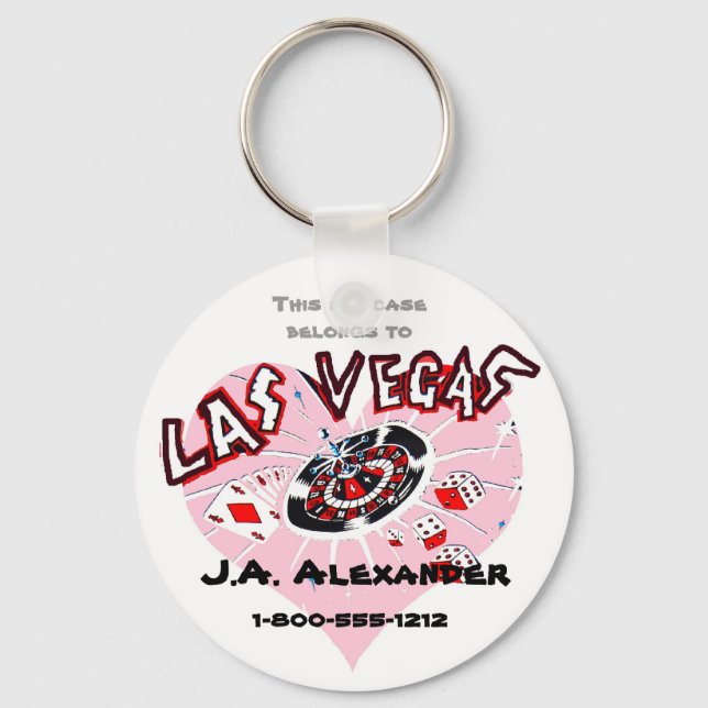 Las Vegas Pink Heart Baggage I.D. Key Ring (Front)