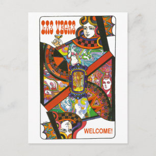 Las Vegas queen playing card, vintage travel Postcard