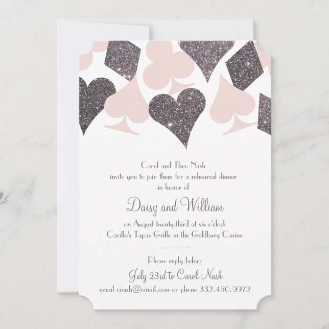 Las Vegas Rehearsal Dinner Blush Platinum Glitter Invitation (Front)