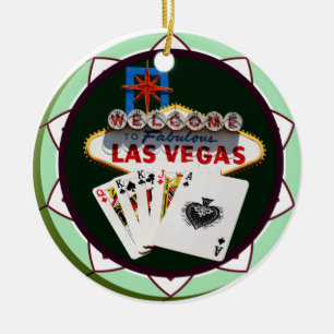 Las Vegas Sign And Two Kings Poker Chip Ceramic Tree Decoration