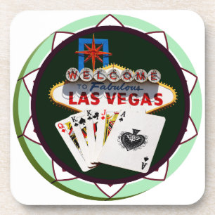 Las Vegas Sign And Two Kings Poker Chip Coaster