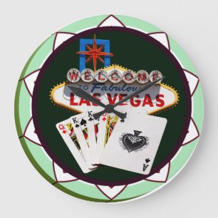 Las Vegas Sign And Two Kings Poker Chip Large Clock
