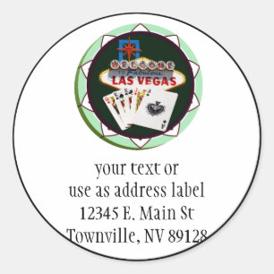 Las Vegas Sign & Cards Poker Chip Classic Round Sticker