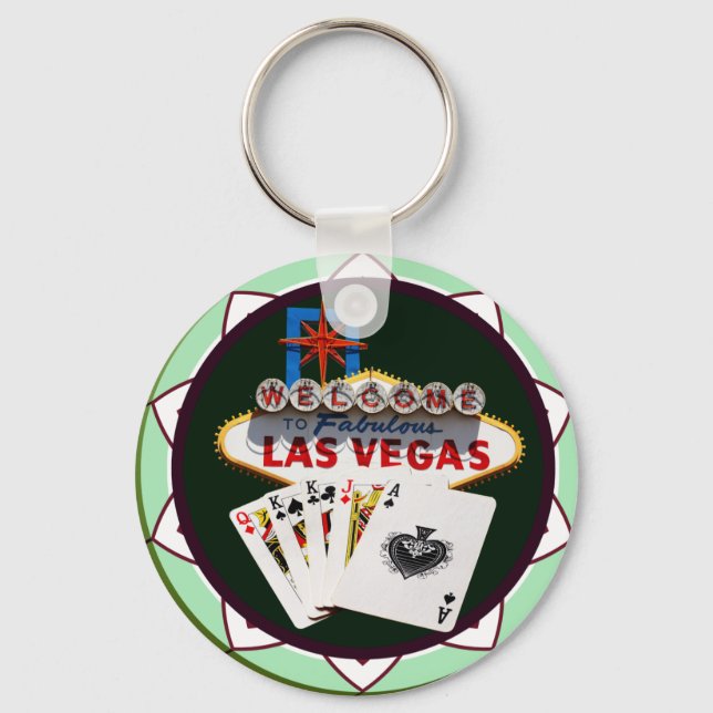 Las Vegas Sign & Cards Poker Chip Key Ring (Front)