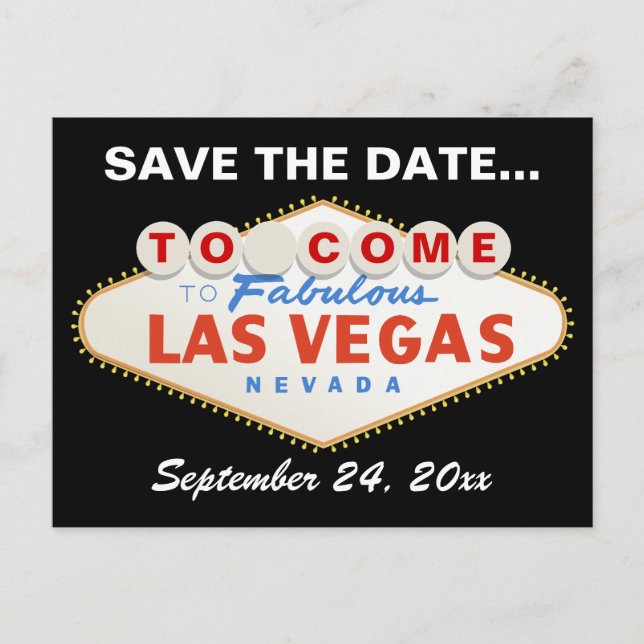 Las Vegas sign destination wedding Save the Date Announcement Postcard (Front)