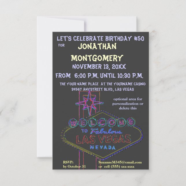 Las Vegas Sign Fiftieth Birthday Party Invitation (Front)